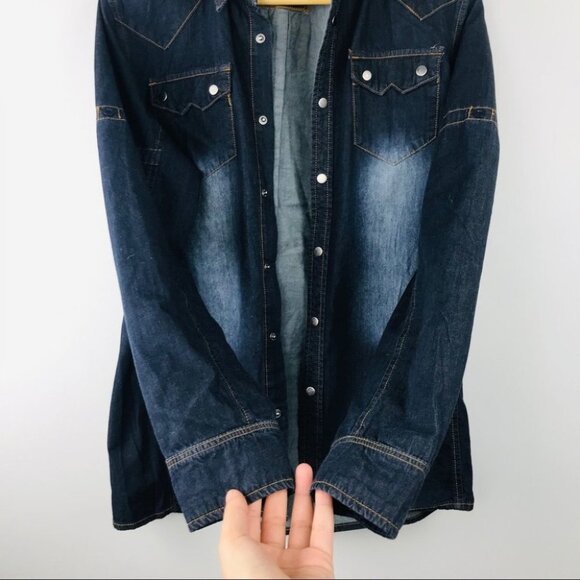 Carreli Jeans Cotton long-sleeve collar Snap up denim Shirt Women Shacket Size M - Picture 6 of 14